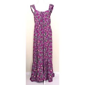 NWT LOFT Ann Taylor Maxi Sundress Floral Print Ruffle Hem Smocked Back Sz 14